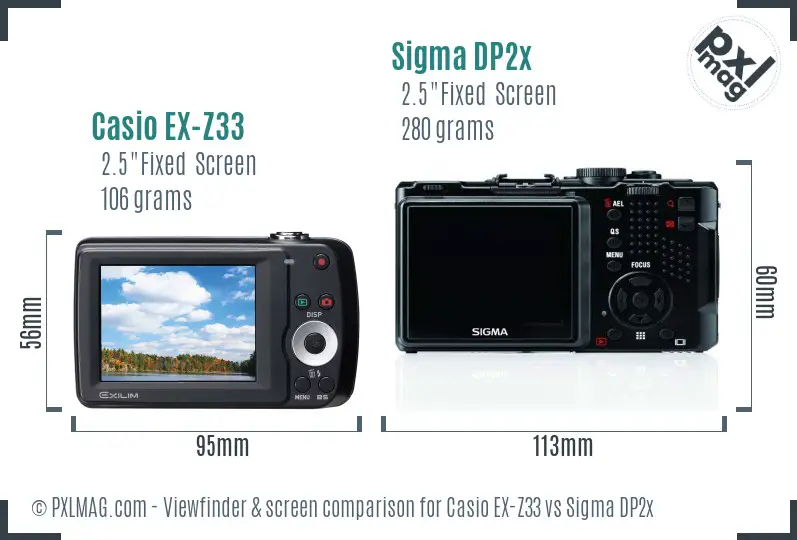 Casio EX-Z33 vs Sigma DP2x Screen and Viewfinder comparison