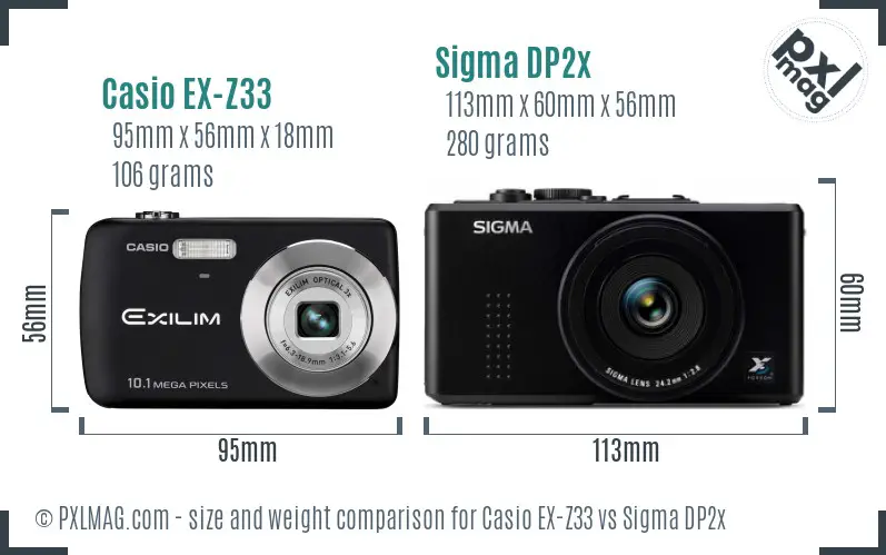 Casio EX-Z33 vs Sigma DP2x size comparison