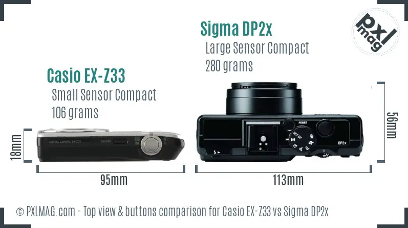 Casio EX-Z33 vs Sigma DP2x top view buttons comparison