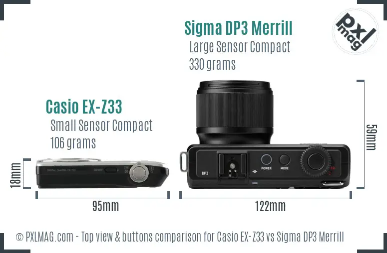Casio EX-Z33 vs Sigma DP3 Merrill top view buttons comparison