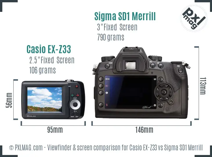 Casio EX-Z33 vs Sigma SD1 Merrill Screen and Viewfinder comparison