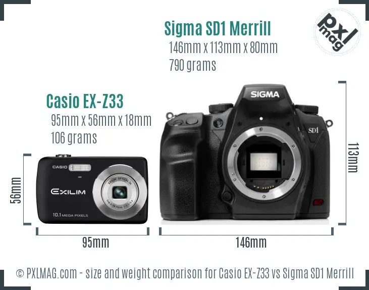 Casio EX-Z33 vs Sigma SD1 Merrill size comparison