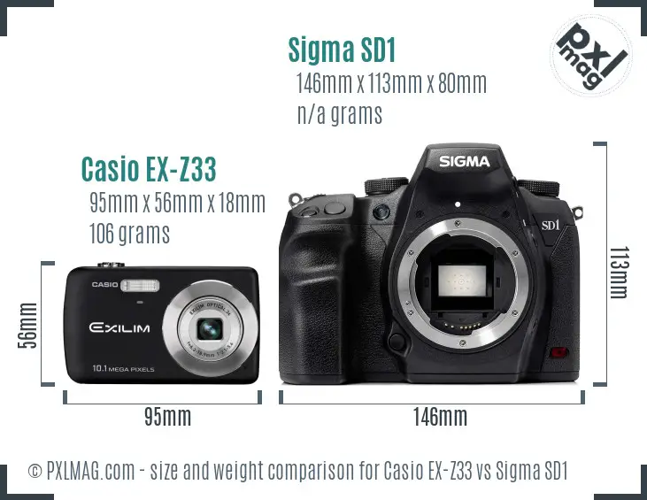 Casio EX-Z33 vs Sigma SD1 size comparison