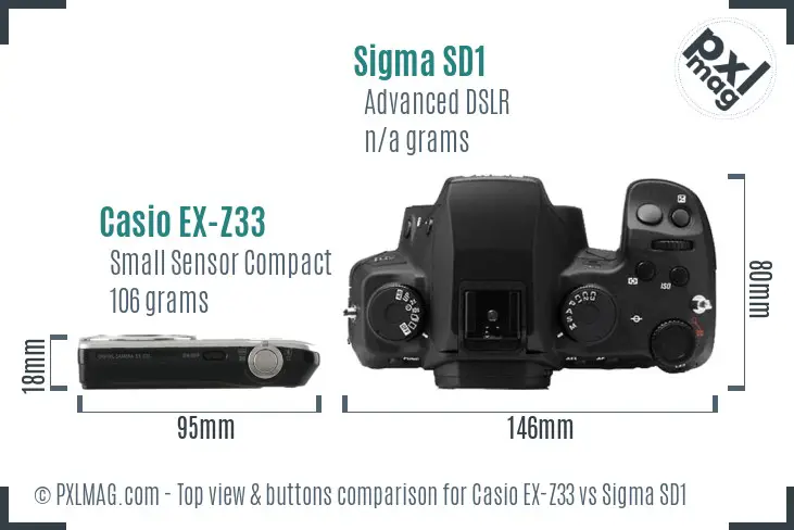 Casio EX-Z33 vs Sigma SD1 top view buttons comparison