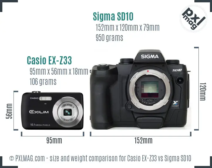 Casio EX-Z33 vs Sigma SD10 size comparison