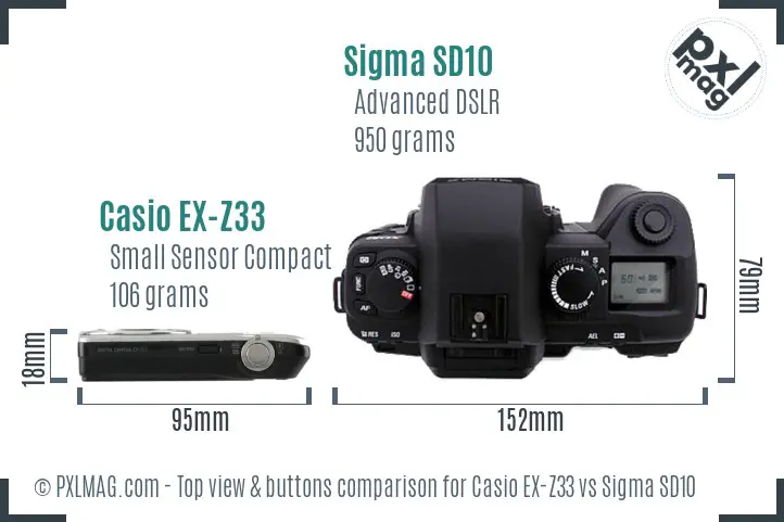 Casio EX-Z33 vs Sigma SD10 top view buttons comparison