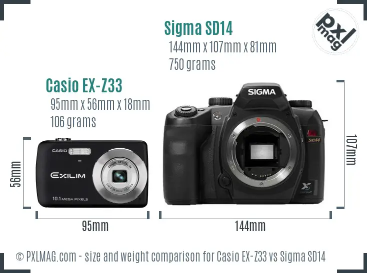 Casio EX-Z33 vs Sigma SD14 size comparison