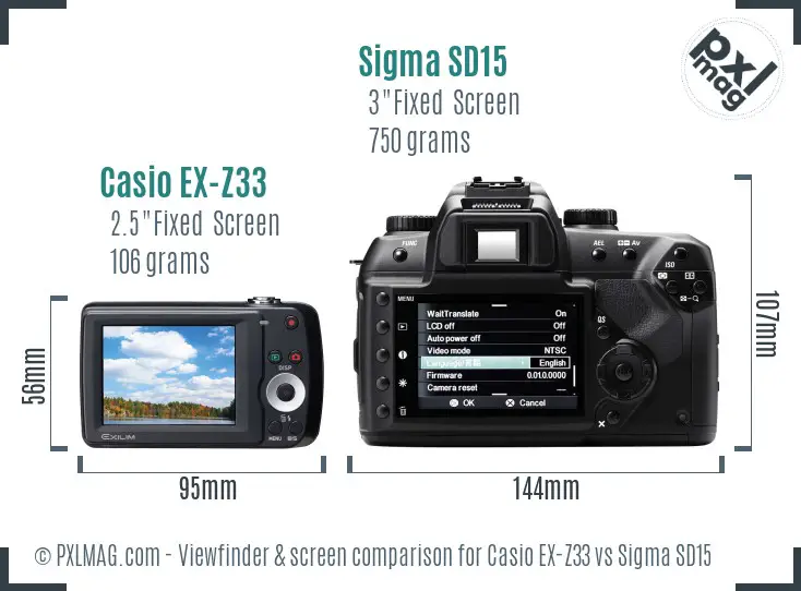 Casio EX-Z33 vs Sigma SD15 Screen and Viewfinder comparison