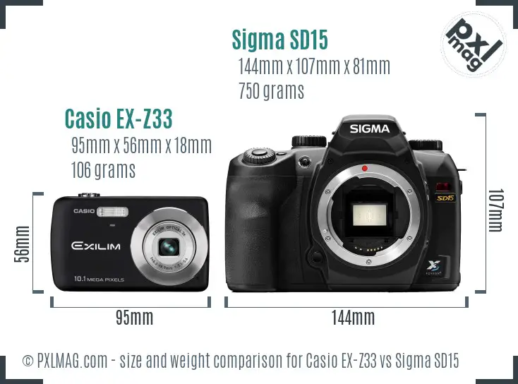 Casio EX-Z33 vs Sigma SD15 size comparison