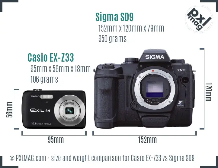 Casio EX-Z33 vs Sigma SD9 size comparison