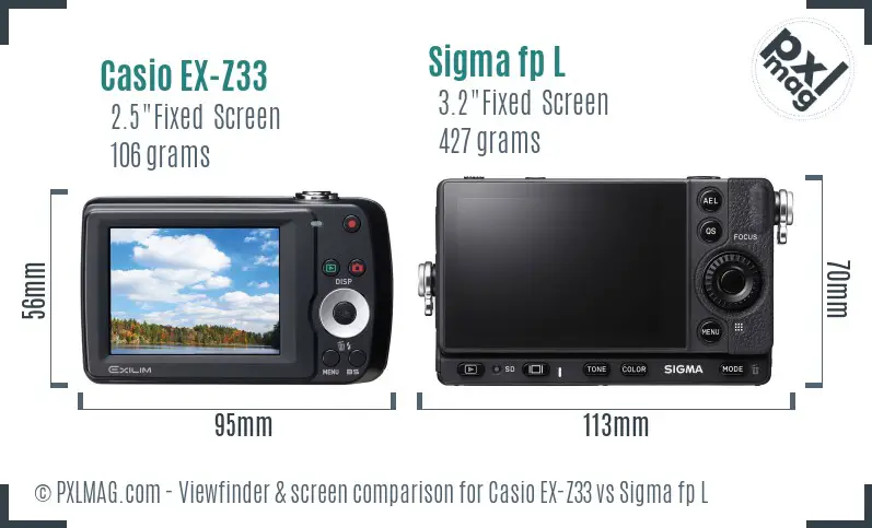 Casio EX-Z33 vs Sigma fp L Screen and Viewfinder comparison Casio EX-Z33 vs Sigma fp L Screen and Viewfinder comparison