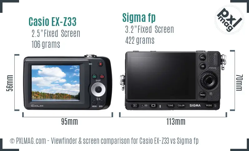 Casio EX-Z33 vs Sigma fp Screen and Viewfinder comparison