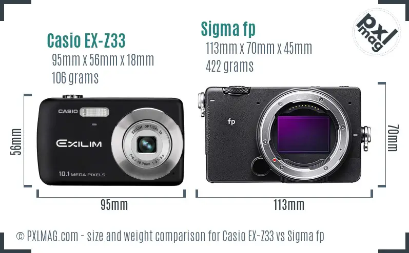 Casio EX-Z33 vs Sigma fp size comparison