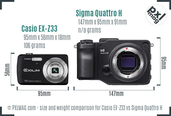 Casio EX-Z33 vs Sigma Quattro H size comparison