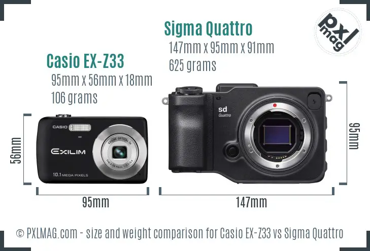 Casio EX-Z33 vs Sigma Quattro size comparison