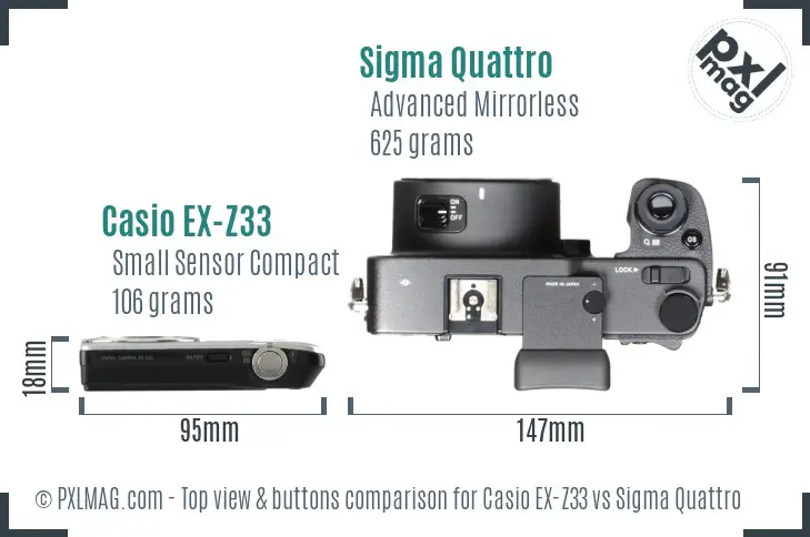 Casio EX-Z33 vs Sigma Quattro top view buttons comparison