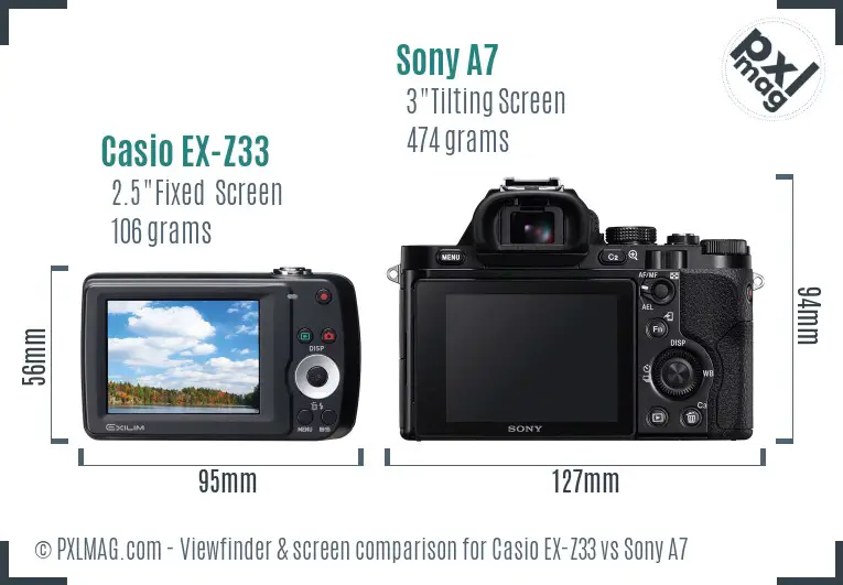 Casio EX-Z33 vs Sony A7 Screen and Viewfinder comparison