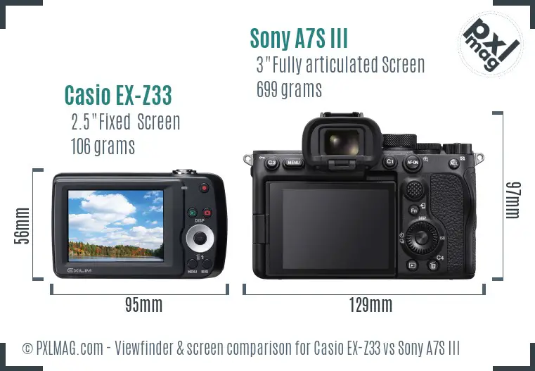 Casio EX-Z33 vs Sony A7S III Screen and Viewfinder comparison