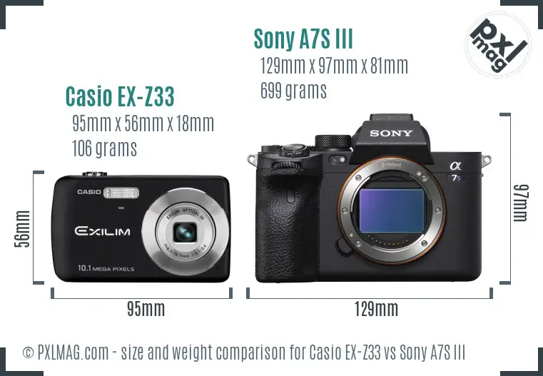 Casio EX-Z33 vs Sony A7S III size comparison