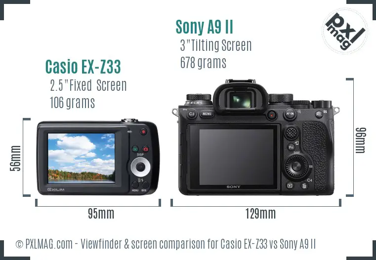 Casio EX-Z33 vs Sony A9 II Screen and Viewfinder comparison