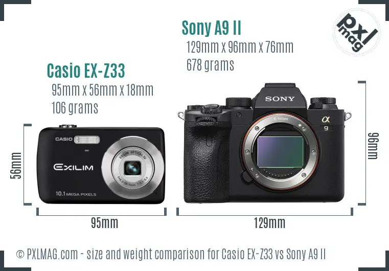 Casio EX-Z33 vs Sony A9 II size comparison