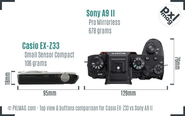 Casio EX-Z33 vs Sony A9 II top view buttons comparison