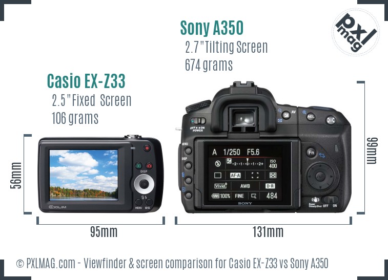 Casio EX-Z33 vs Sony A350 Screen and Viewfinder comparison