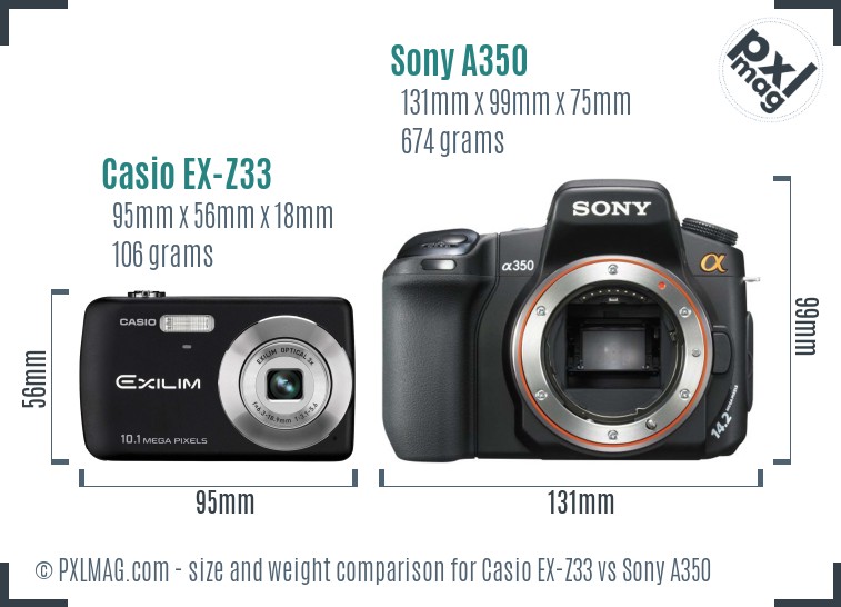 Casio EX-Z33 vs Sony A350 size comparison Casio EX-Z33 vs Sony A350 size comparison