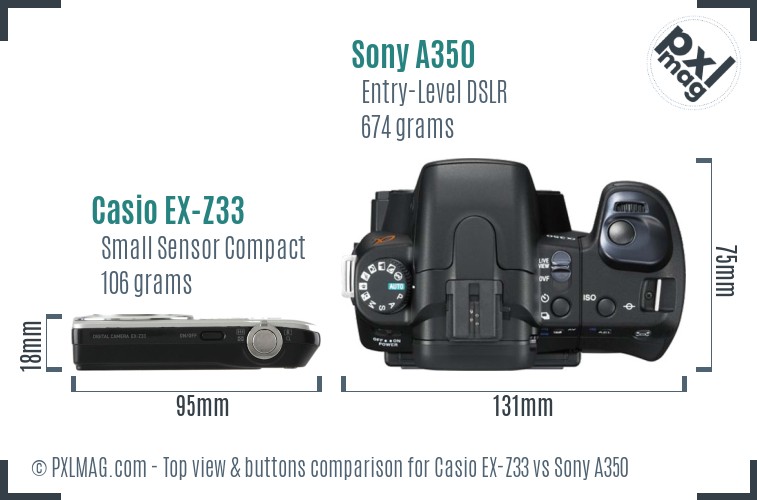 Casio EX-Z33 vs Sony A350 top view buttons comparison