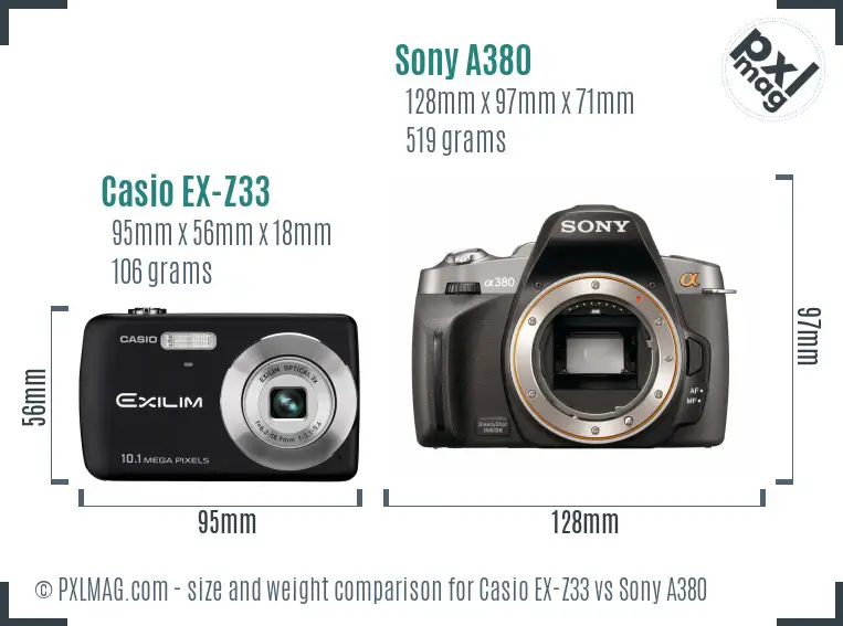 Casio EX-Z33 vs Sony A380 size comparison