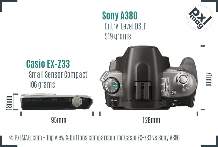 Casio EX-Z33 vs Sony A380 top view buttons comparison