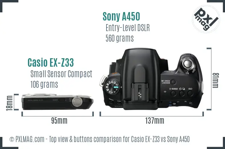 Casio EX-Z33 vs Sony A450 top view buttons comparison
