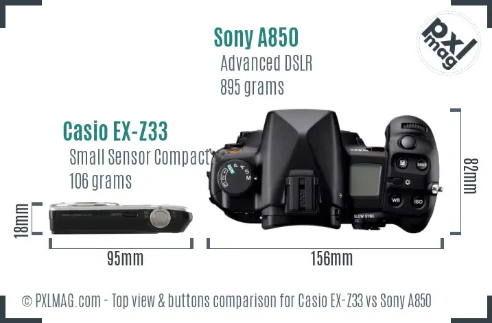 Casio EX-Z33 vs Sony A850 top view buttons comparison