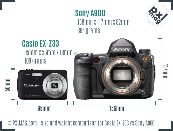 Casio EX-Z33 vs Sony A900 size comparison