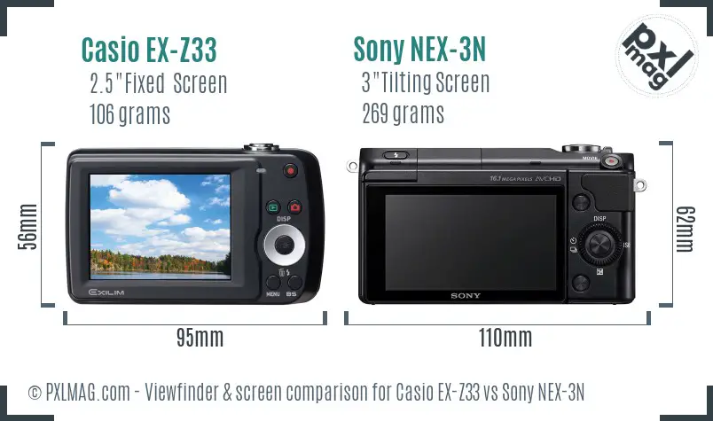 Casio EX-Z33 vs Sony NEX-3N Screen and Viewfinder comparison