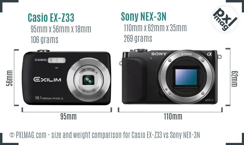 Casio EX-Z33 vs Sony NEX-3N size comparison