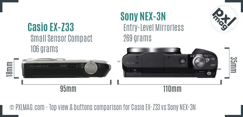 Casio EX-Z33 vs Sony NEX-3N top view buttons comparison