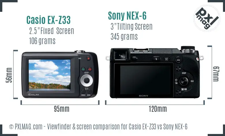 Casio EX-Z33 vs Sony NEX-6 Screen and Viewfinder comparison