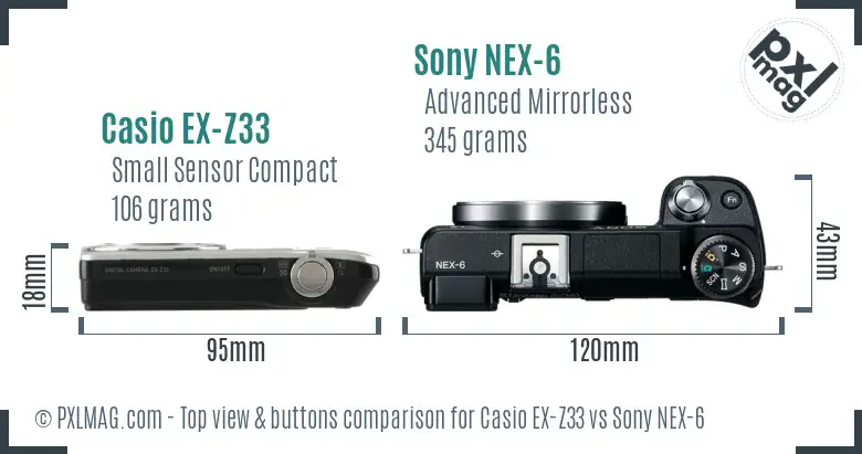 Casio EX-Z33 vs Sony NEX-6 top view buttons comparison