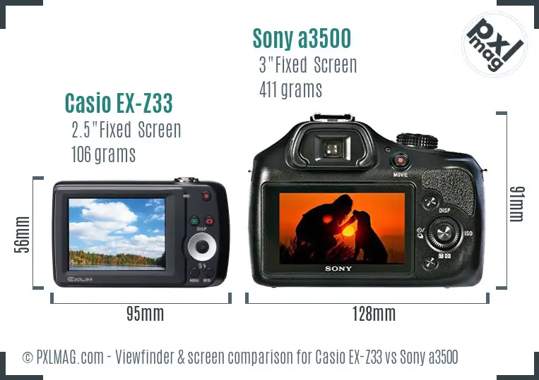 Casio EX-Z33 vs Sony a3500 Screen and Viewfinder comparison