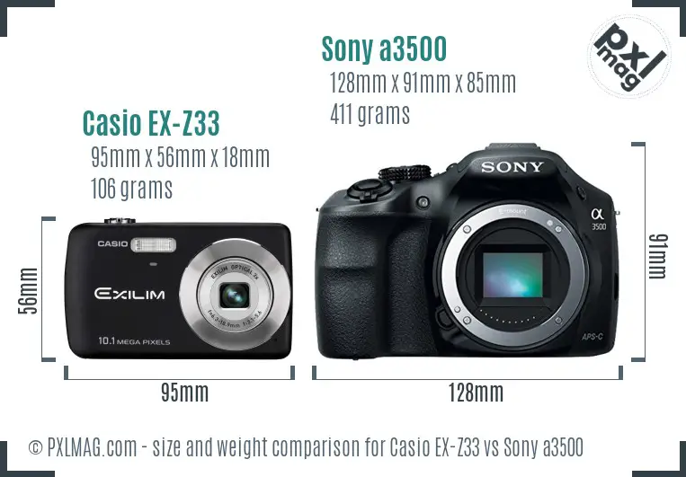 Casio EX-Z33 vs Sony a3500 size comparison