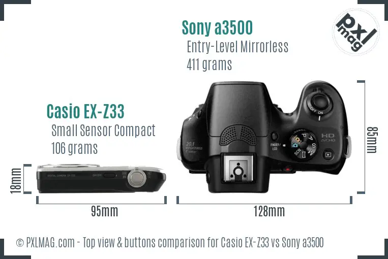 Casio EX-Z33 vs Sony a3500 top view buttons comparison