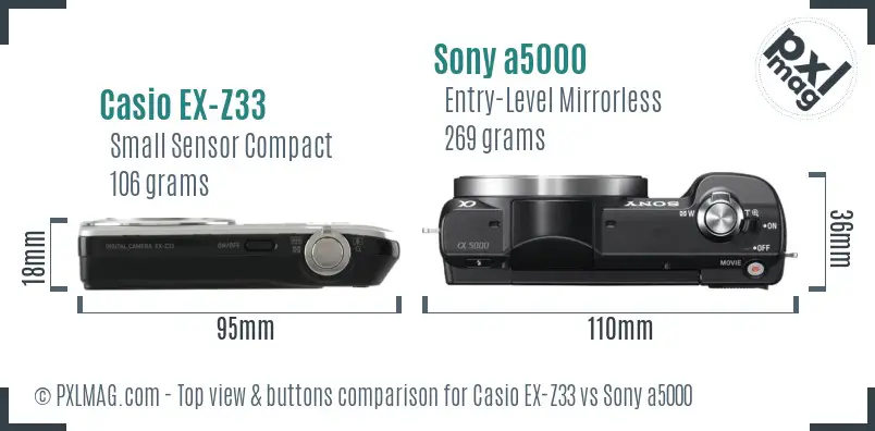 Casio EX-Z33 vs Sony a5000 top view buttons comparison