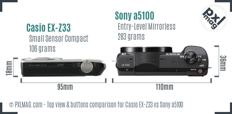 Casio EX-Z33 vs Sony a5100 top view buttons comparison