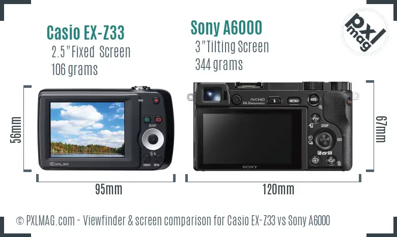 Casio EX-Z33 vs Sony A6000 Screen and Viewfinder comparison