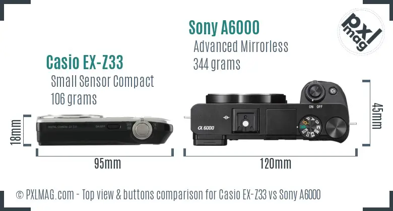 Casio EX-Z33 vs Sony A6000 top view buttons comparison