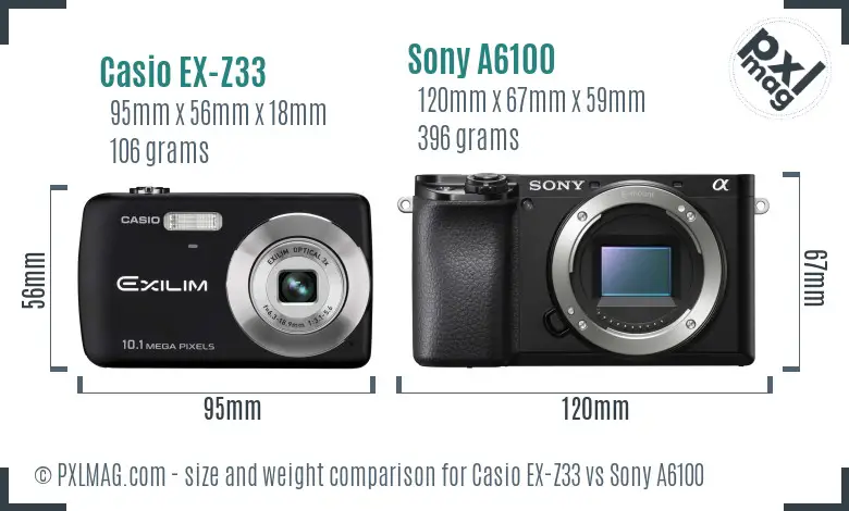 Casio EX-Z33 vs Sony A6100 size comparison