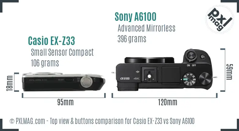 Casio EX-Z33 vs Sony A6100 top view buttons comparison