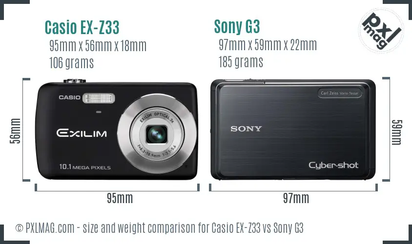 Casio EX-Z33 vs Sony G3 size comparison Casio EX-Z33 vs Sony G3 size comparison