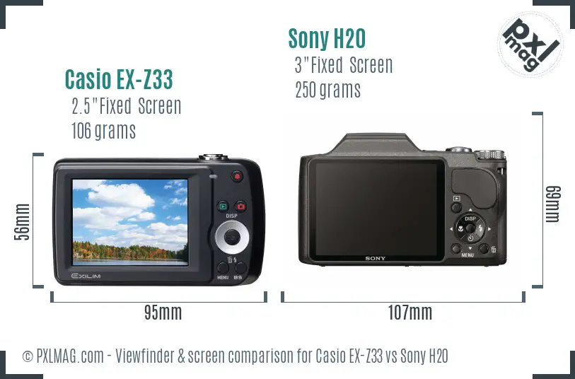 Casio EX-Z33 vs Sony H20 Screen and Viewfinder comparison